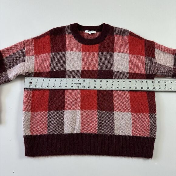 Madewell Fenimore Red Plaid Pullover Sweater Alpaca Wool Blend size medium - Picture 4 of 6
